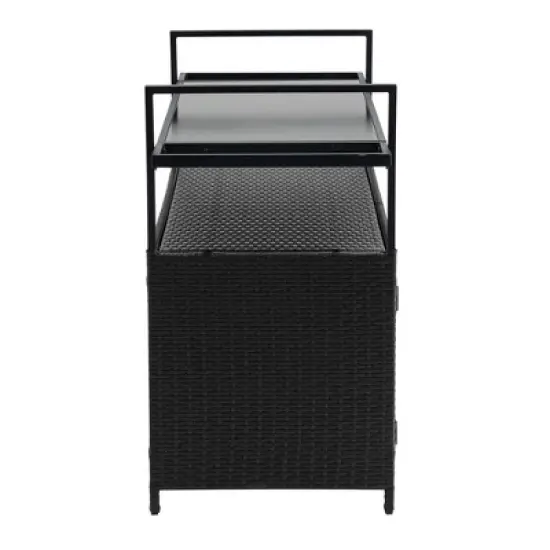 GDFStudio Dennis Outdoor Bar Cart with Tempered Glass Top and Storage Cabinet image {4}