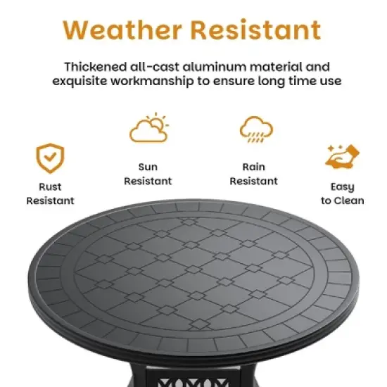 39" Black Cast Aluminum Outdoor Dining Table &ndash; Round Weather-Resistant Patio Table with Classic Design image {3}