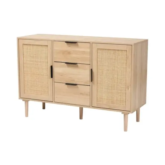 Harrison Wood and Rattan 3 Drawer Sideboard Dining Cabinet Natural Brown/Black - Baxton Studio image {1}