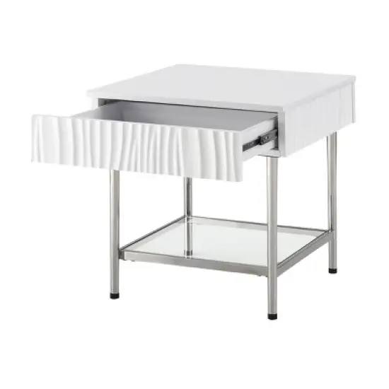Waves Coastal 1 Drawer Side Table Glossy White - Treasure Trove Accents image {2}