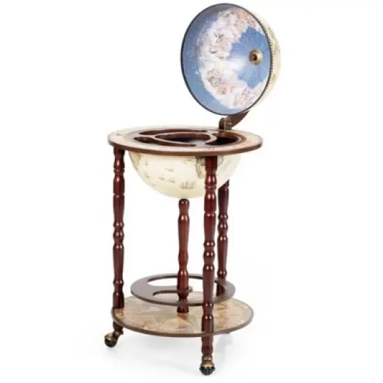 MOEPISY 17 Inch Wooden Globe Liquor Bottle Wine Rack with Wheels image {10}