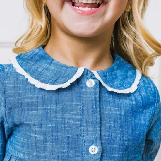 Hope & Henry Girls' Long Sleeve Tiered Button Front Peter Pan Collar Dress, Kids image {5}