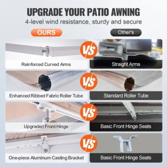 VEVOR Manual Retractable Awning, 12 x 10 ft Outdoor Patio Awning Retractable Sun Shade, Water-Resistant Patio Door Window Awning Sunshade Shelter image {3}
