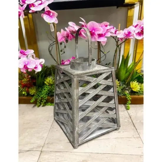 Essential Decor & Beyond 14.2" Gray Bamboo Candle Lantern With Handle image {4}