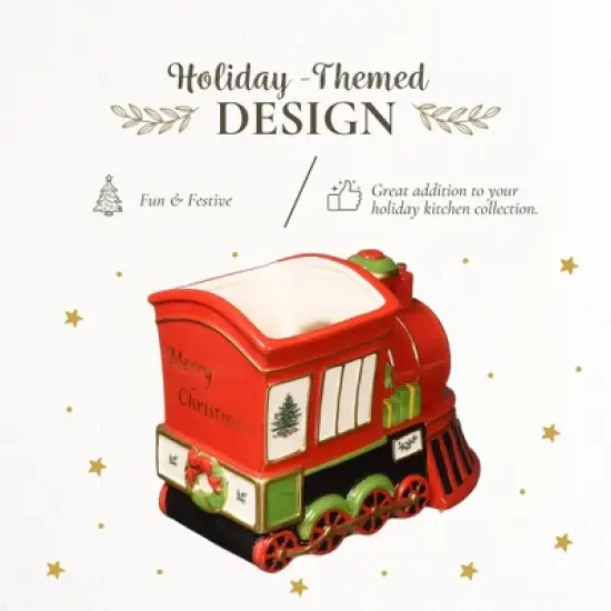 Spode Christmas Tree Train Engine, 9.75 Inch Figural Train Engine Dish - Fine Earthenware Christmas Candy Bowl - Collectible Holiday Tableware image {2}