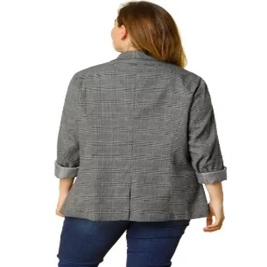 Agnes Orinda Women's Plus Size Plaid Formal Notched Lapel Blazer image {4}