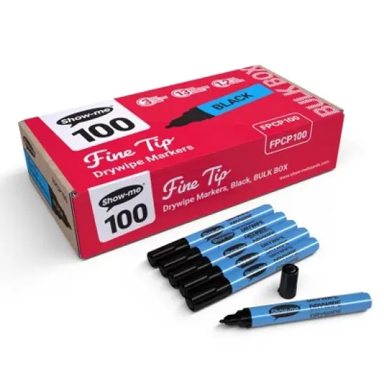 Show-me&reg; Fine Tip Slim Barrel Dry Erase Markers, Black, Classbox of 100 image {5}