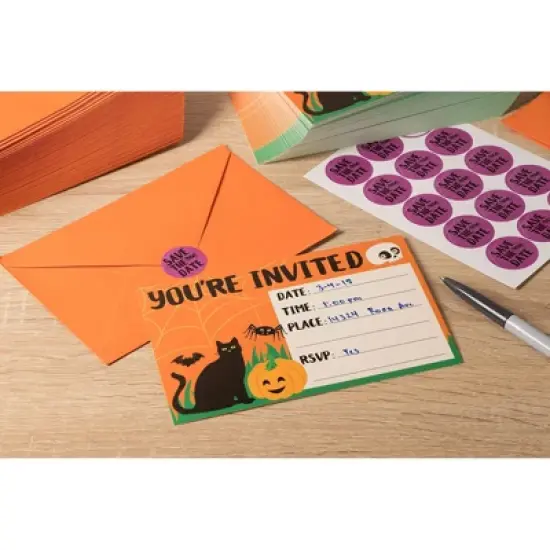 Juvale 60-Pack Halloween Invitation Cards with Orange Envelopes and Seals (4 x 6 inches) image {2}