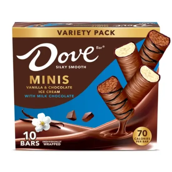 DOVE Minis Frozen Ice Cream Bars Variety Mix Vanilla and Chocolate Ice Cream With Milk Chocolate - 10ct/7.5 fl oz image {11}