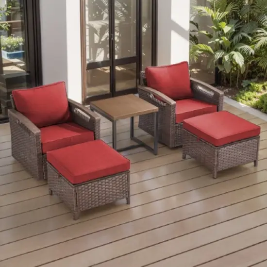 Belord 5 Piece Patio Furniture Set, Dark Brown Hand-Brushed Arms Swivel Glider Patio Chairs Set of 2 with Ottomans image {12}