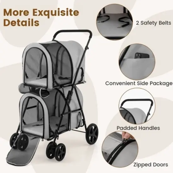 Tangkula 4-in-1 Double Pet Stroller w/ Detachable Carrier Travel Carriage for Cats image {3}