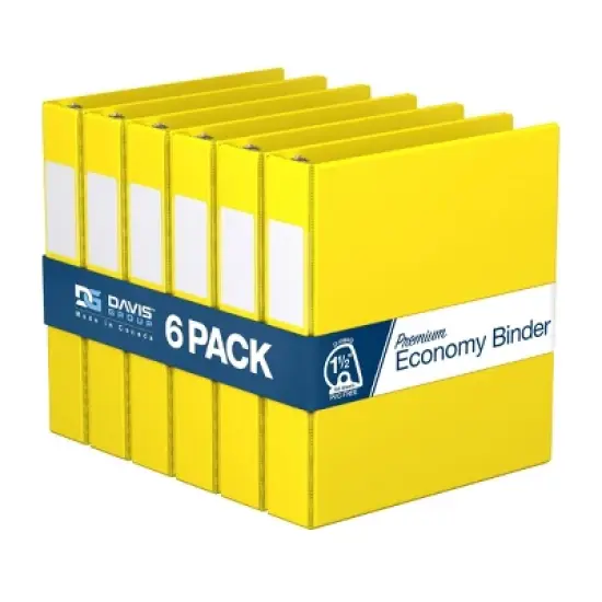 Davis Group 6pk 1.5" Premium Economy Angled D-Ring Binder Yellow: Bulk Hard Cover, 350 Sheet Capacity, 2 Pockets image {8}