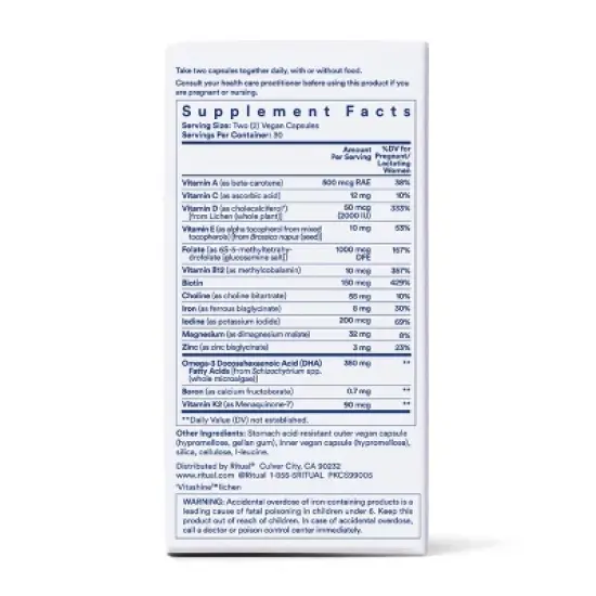 Ritual Essential Vegan Postnatal Multivitamin Capsules - Mint - 60ct image {5}