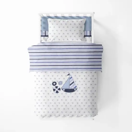 Bacati - Little Sailor Anchor Boat Blue Navy 4 pc Toddler Bedding Set image {3}