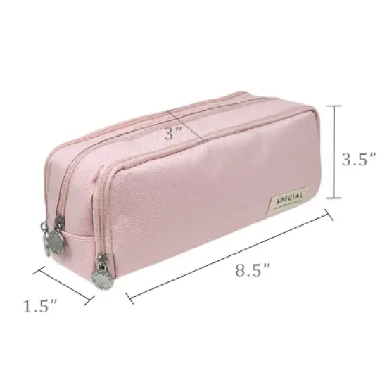 Wrapables Large Capacity Pencil Case, 3 Compartment Pencil Pouch for Stationery Pens, Pink image {1}