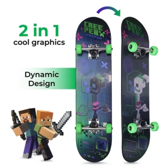 Minecraft 31" Skateboard with ABEC5 Bearings - Perfect for Beginners and Pros with Unique Artwork image {2}