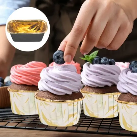 Unique Bargains Greaseproof Single-sided Aluminum Foil Cupcake Liners for Party 50 Pcs image {3}