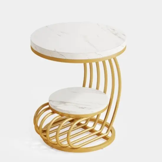 Tribesigns 2-tier Round End Table, Side Table with Storage Shelf, Metal Arc-Shaped Frame Accent Table for Living Room, Bedroom image {11}