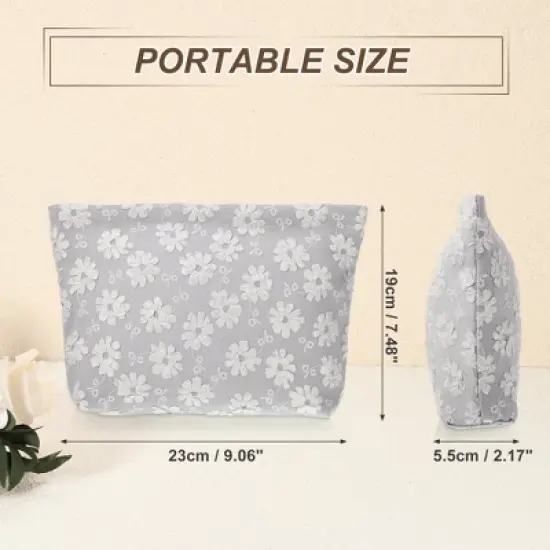 Unique Bargains Portable Canvas Large Capacity Zipper Floral Makeup Bag 1 Pc image {4}