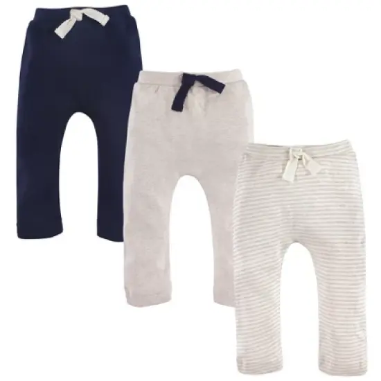 Touched by Nature Baby and Toddler Boy Organic Cotton Pants 3pk, Oatmeal Navy image {1}