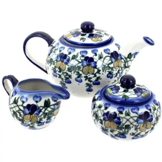 Blue Rose Polish Pottery 1700 WR Unikat 3 Piece Tea Set image {5}