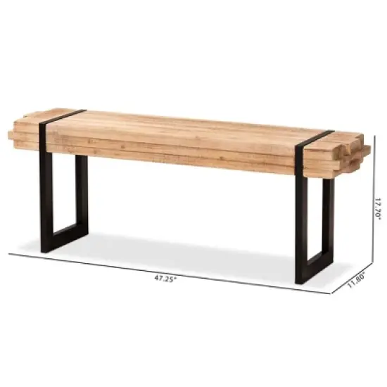 Henson Wood and Black Finished Metal Bench Brown - Baxton Studio image {7}