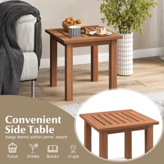 Tangkula 1PC/2PCS Patio Hardwood End Table Square Side Table with Slatted Tabletop Small Coffee Bistro Table Indoor Outdoor Side Table image {4}