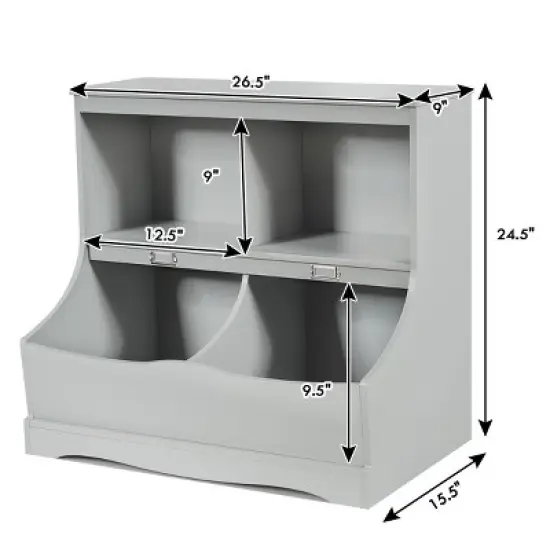 Costway Children's Multi-Functional Bookcase Toy Storage Bin Kids Floor Cabinet GreyWhite image {1}