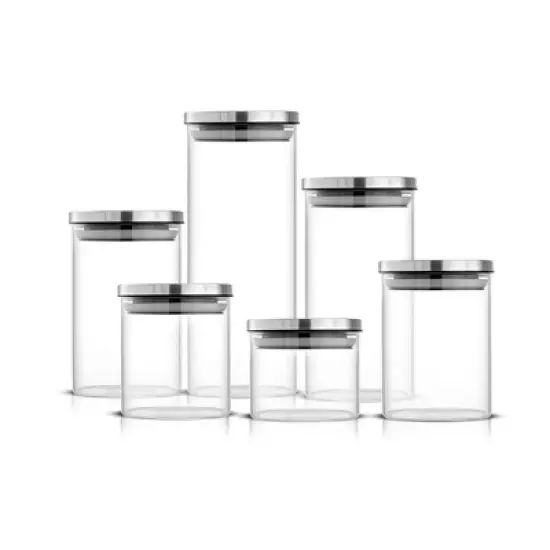 JoyJolt Glass Food Storage Jars Containers, Glass Storage Jar Stainless Steel Lids Set of 6 Kitchen Glass Canisters image {4}
