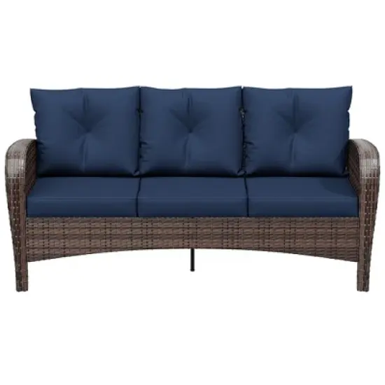 UPTIOT 3-person Patio Rattan Sofa With Wide Armrests image {10}