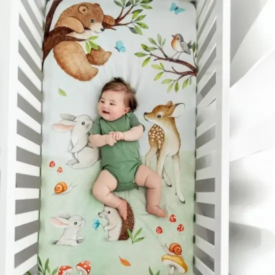 Baby Gift Set, Crib Sheet & Swaddle Newborn Gift Box, Woodland Theme image {3}