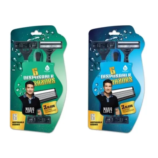 Mario Lopez 6 Disposable Razors Bundle - Green & Blue image {4}