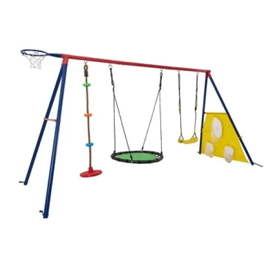 rinbow colour interesting three swingset with Textilene swing and Tree Swing Disc metal plastic safe swing seat 550lbs for outdoor playground image {2}