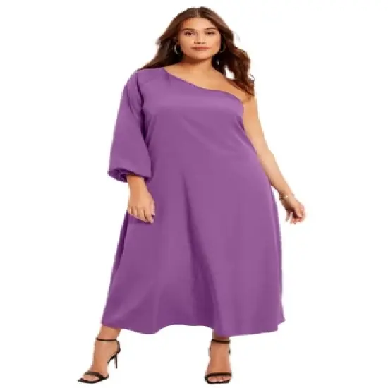June + Vie by Roaman's Women&rsquo;s Plus Size One-Shoulder Dress image {3}