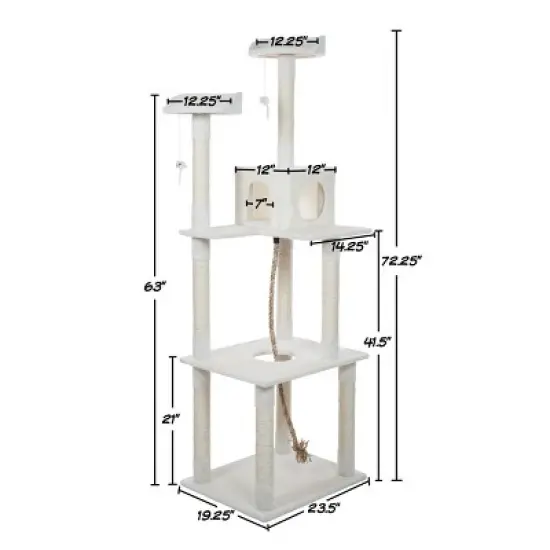 Pet Adobe Multilevel Cat Tree House With Hanging Rope - Ivory image {2}