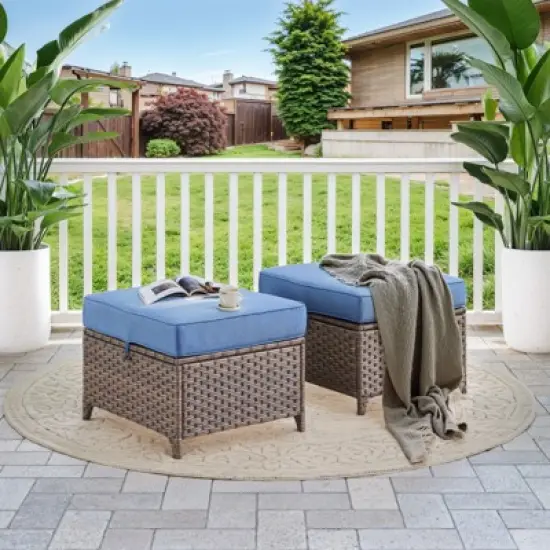 Gymojoy Wicker Ottomans Outdoor Wicker Footstool Set of 2 image {9}