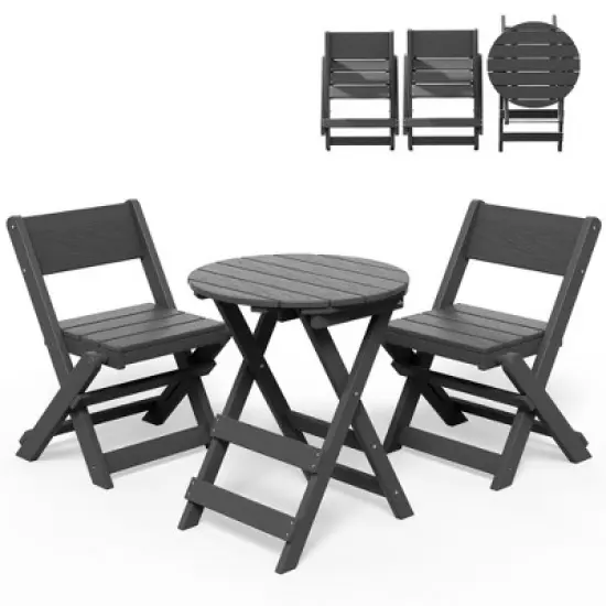 Hyleory 3-Piece Patio Bistro Set - Foldable Table & Chairs with Coffee Table, Lightweight for Balcony, Garden, Apartment ,Weather-Resistant image {9}
