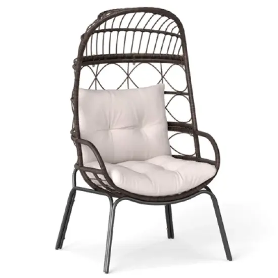 Costway Patio Wicker Rattan Egg Chair with Seat & Back Cushions Metal Indoor Outdoor image {1}