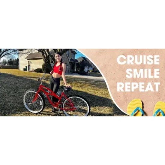 HILAND 24 26 inch Beach Cruiser Bike for Adults Women Men, Step Through City Commuter Bicycle, Black/Blue/Red image {4}