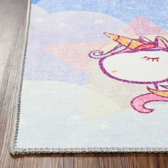Unicorn Rainbow Colorful Kids Playroom Nursery Washable Indoor Area Rug by Blue Nile Mills image {2}