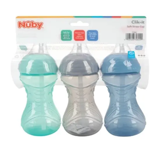 Nuby 3pk Clik-It Flexi-Straw Cup - Aqua/Grey/Blue - 10oz image {5}