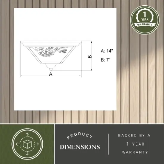 VAXCEL Douglas Warm Bronze Rustic Outdoor Flush Mount Ceiling Light Pine Cone Motif Amber Glass image {5}