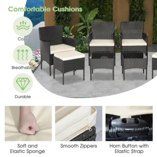 Costway 8PCS Patio Rattan Furniture Set Sofas Ottomans Cushioned Table Free Combination image {5}