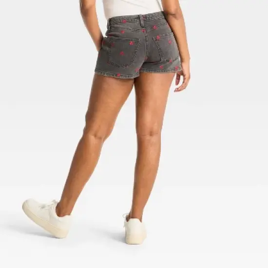Women's EasyRigid Embroidered Mid-Rise Denim Shorts - Wild Fable&trade; Black image {1}
