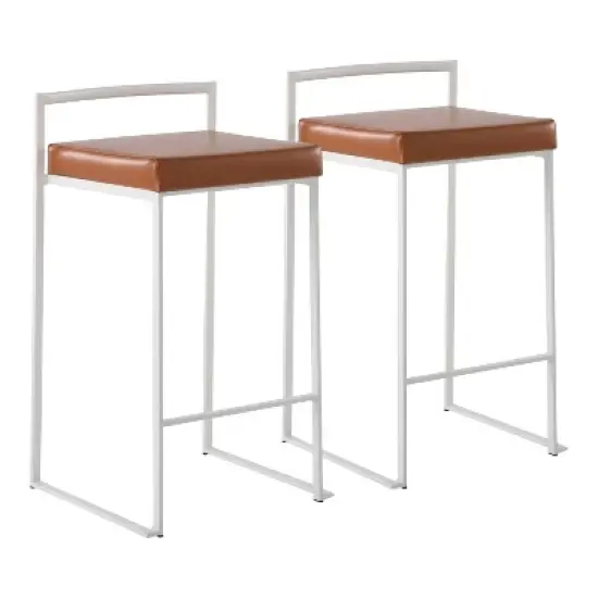 Set of 2 Fuji Stackable Counter Height Barstools Leather/Steel - LumiSource image {12}