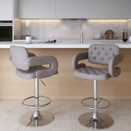 Set of 2 Adjustable Tufted Fabric Barstool with Armrests - CorLiving image {6}