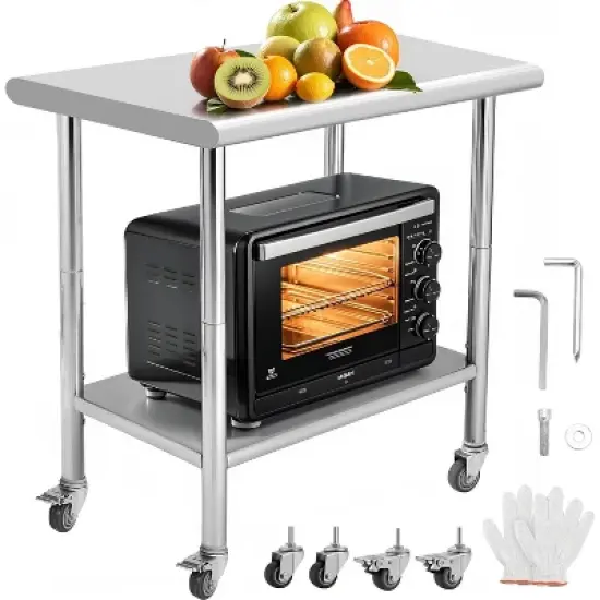 Heavy Duty Stainless Steel Work Table, Adjustable Height Utility Table for Home, Garage, and Restaurant Use image {8}