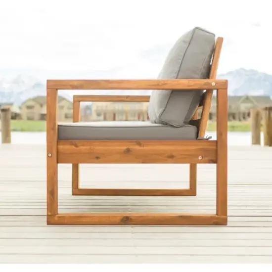 Galia Square Leg Acacia Wood Patio Loveseat with Cushions - Brown - Saracina Home image {5}