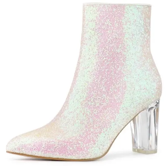 Allegra K Women's Clear Block Heel Glitter Ankle Boots image {15}