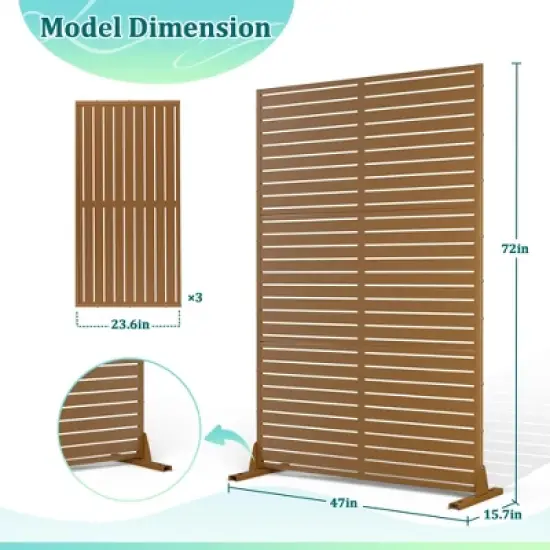 TOAOTBNBO Metal Privacy Screen with Stand, Decorative Privacy Fence Panels with Louver Pattern, Outdoor Privacy Screen for Balcony, Brown image {2}